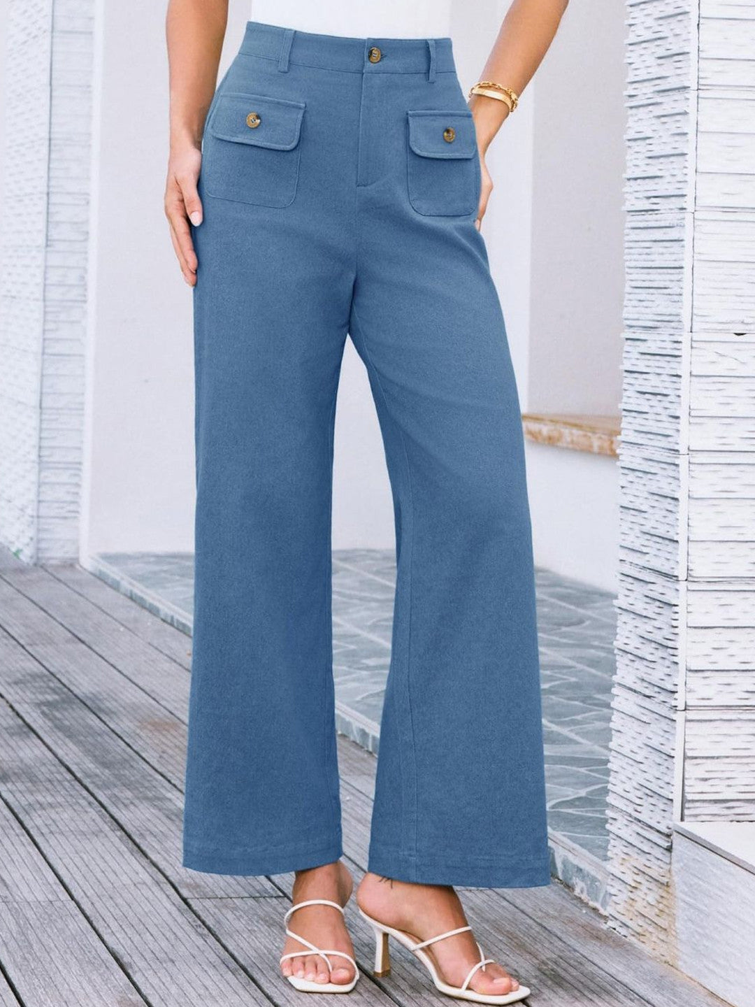 Blue Regular Fit Solid Polyester Trouser