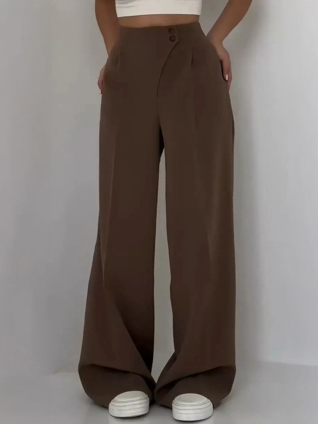 Brown Loose Fit Solid Cotton Trouser