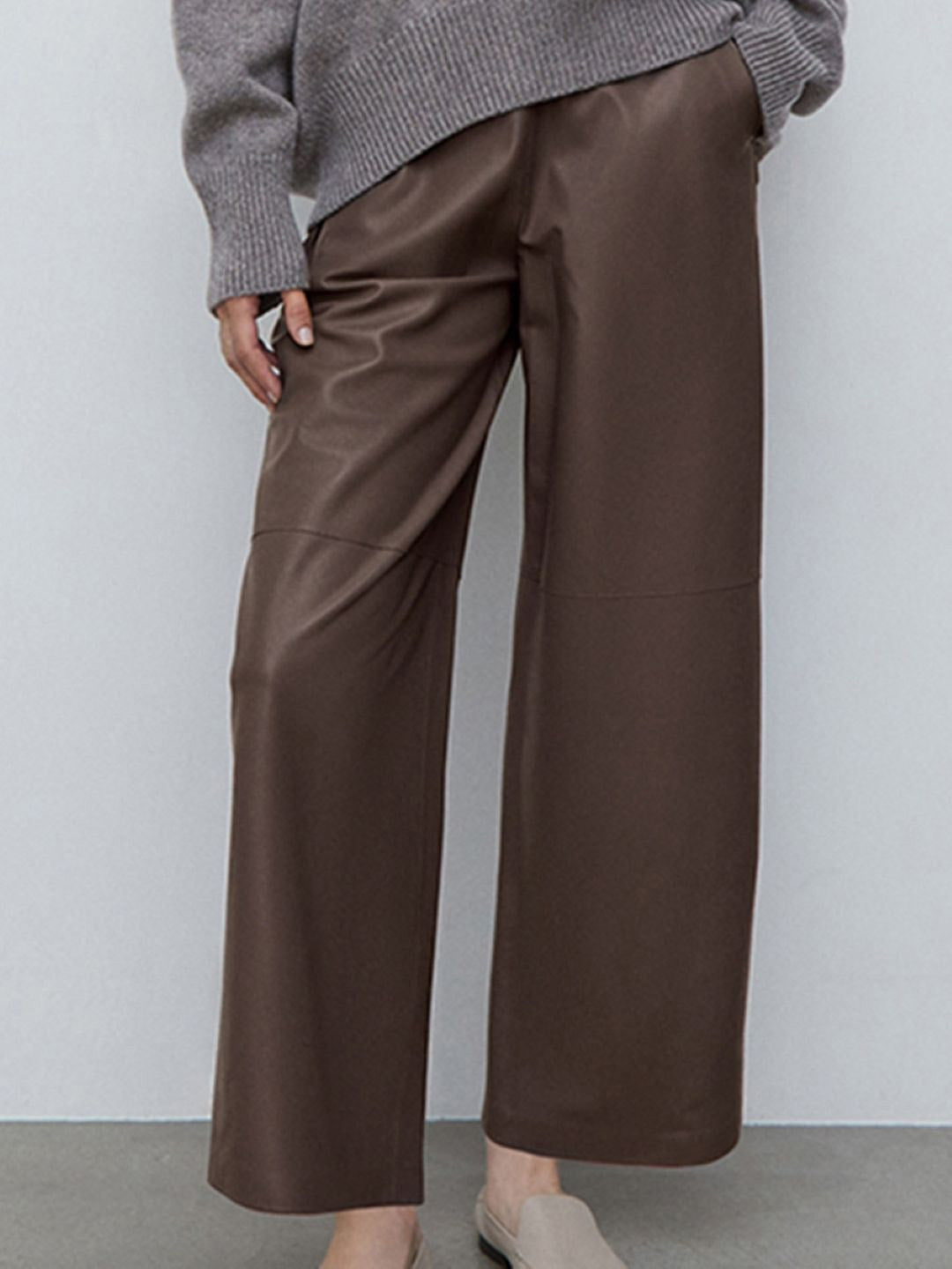 Brown Relaxed Fit Solid Polyester Trouser