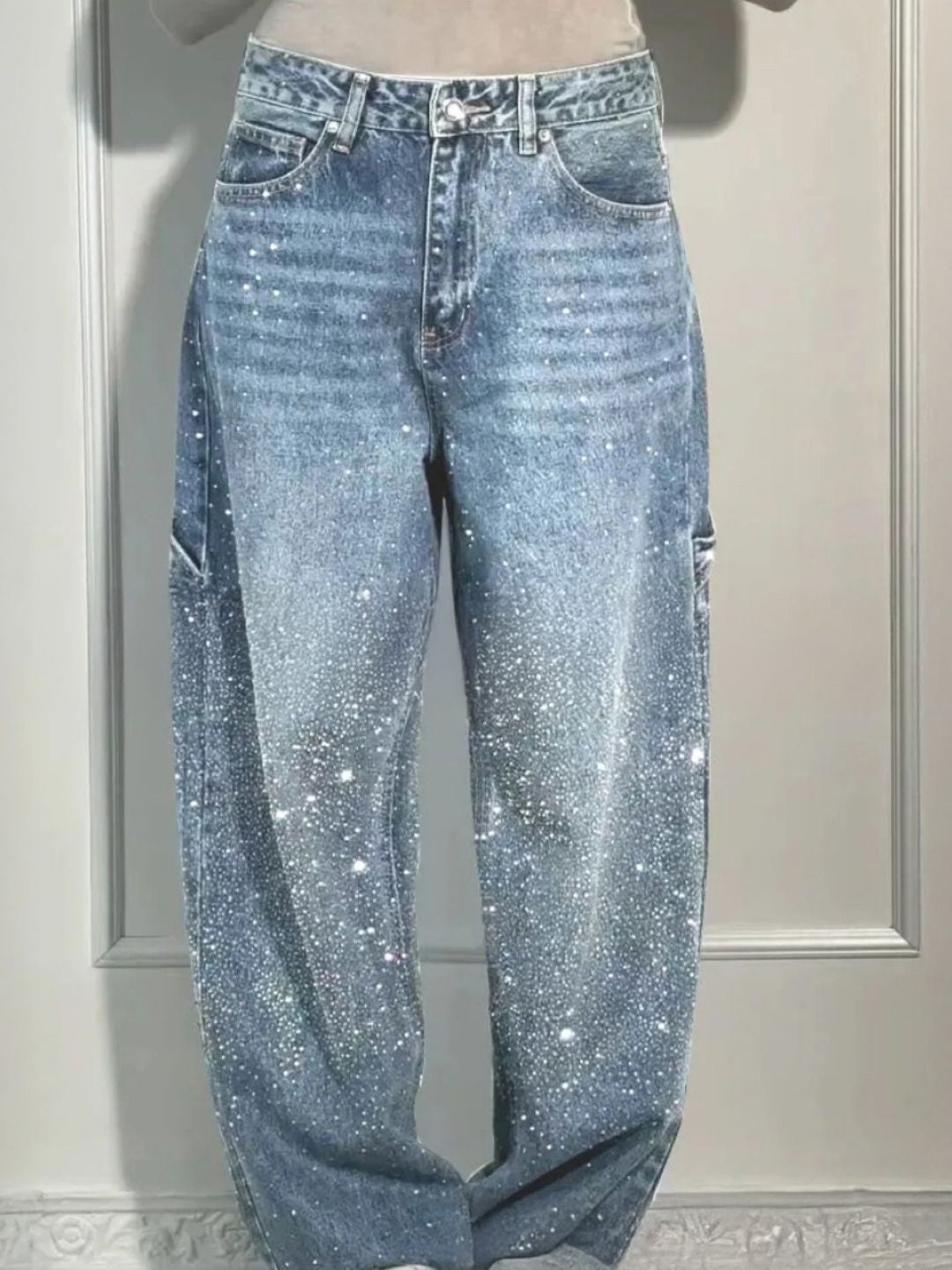 Blue Loose Fit Solid Cotton Trouser