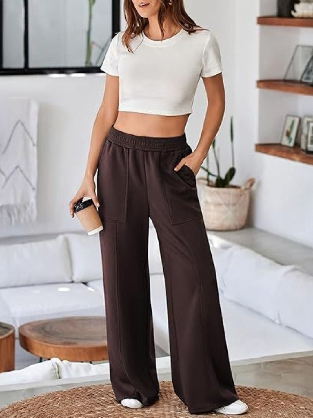 Brown Relaxed Fit Solid Polyester Trouser