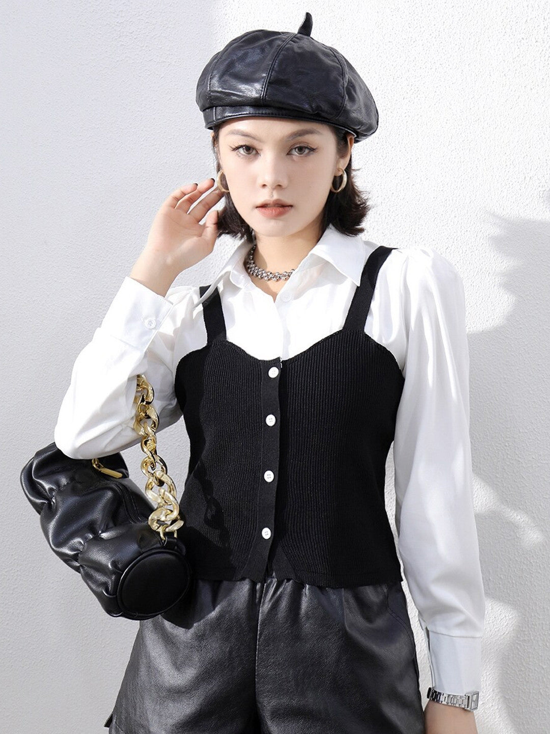 Black Round Neck Long Sleeves Solid Top