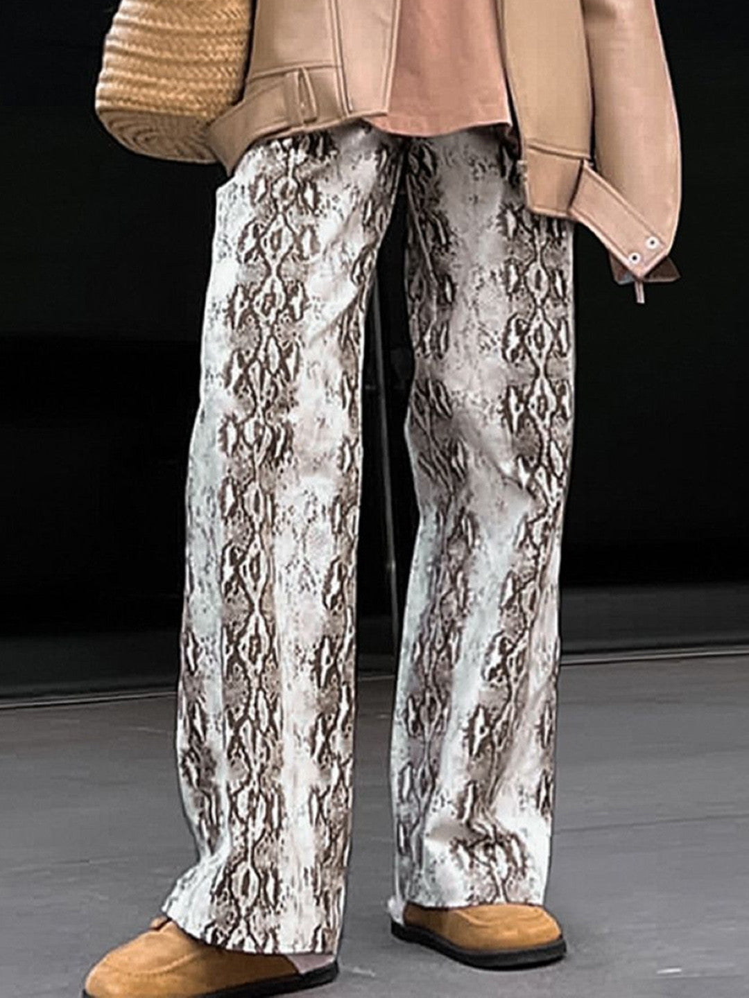 Brown Loose Fit Printed Cotton Trouser