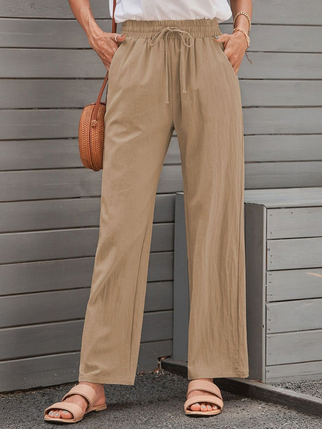 Khaki Regular Fit Solid Cotton Trouser