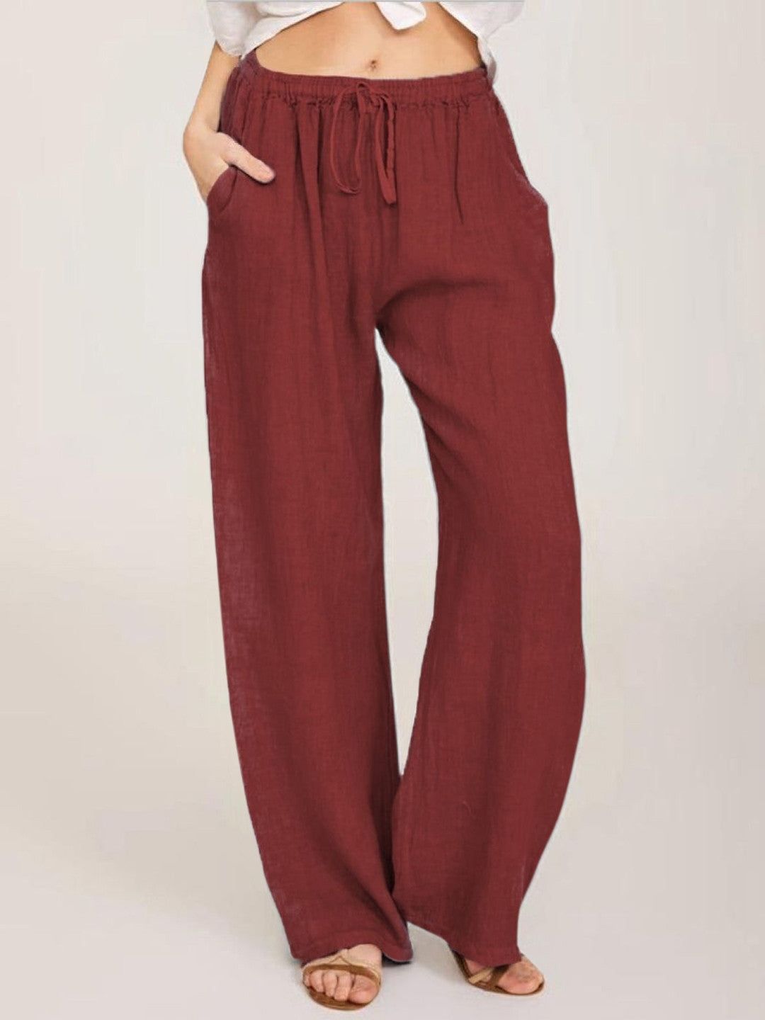 Red Regular Fit Solid Polyester Trouser