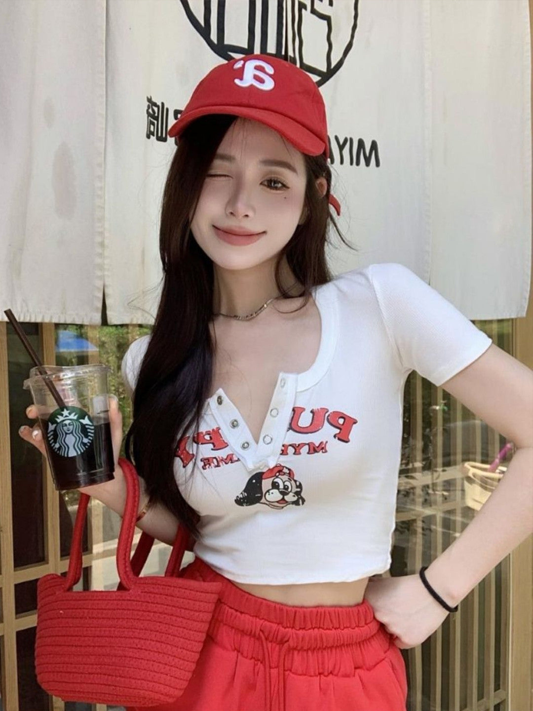 White Round Neck Short Sleeves Typography Polyester Crop Top