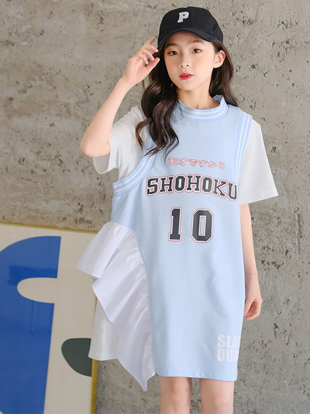 Blue Round Neck Casual A-Line Typography Cotton Knee Length Dresses