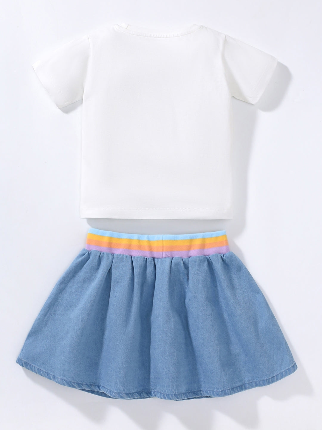 Blue Round Neck Short Sleeves Casual Pure Cotton Top & Skirt Set