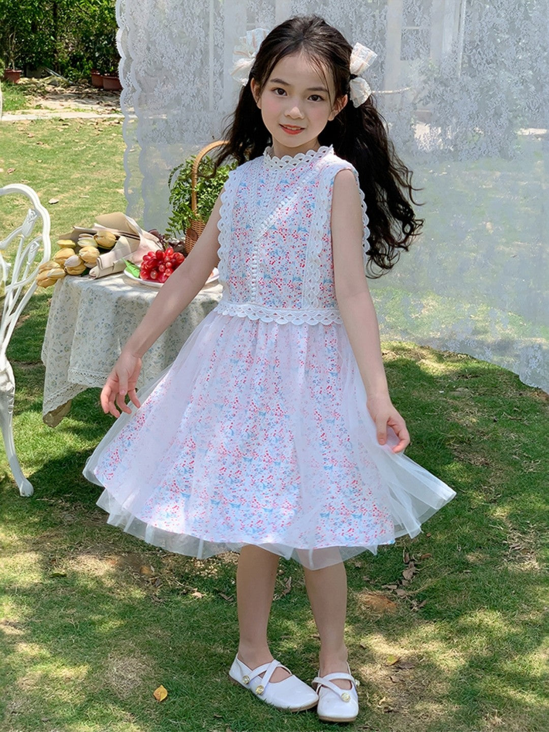 White Round Neck Casual A-Line Floral Cotton Knee Length Dresses