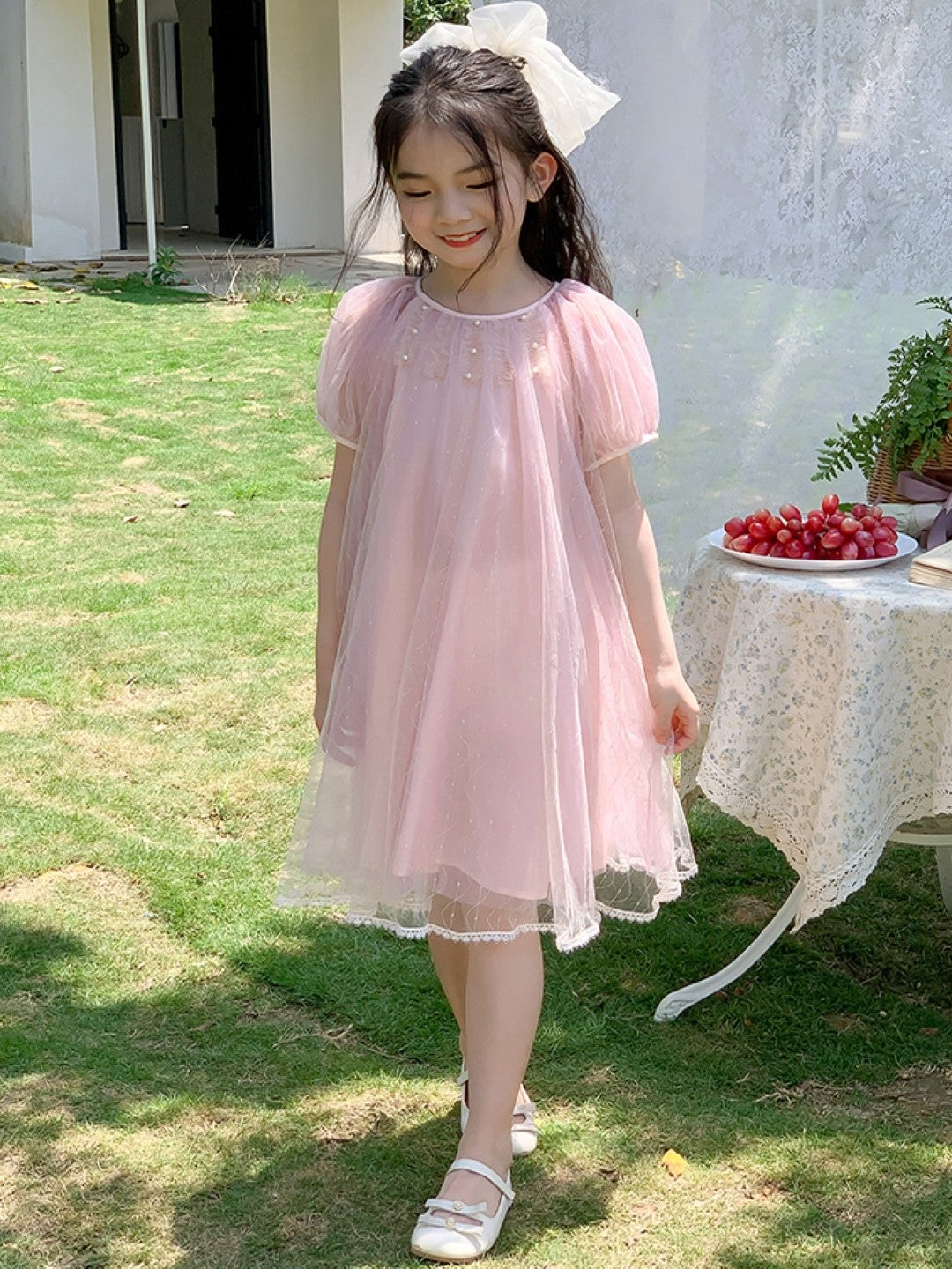 Pink Round Neck Casual A-Line Solid Polyester Knee Length Dresses