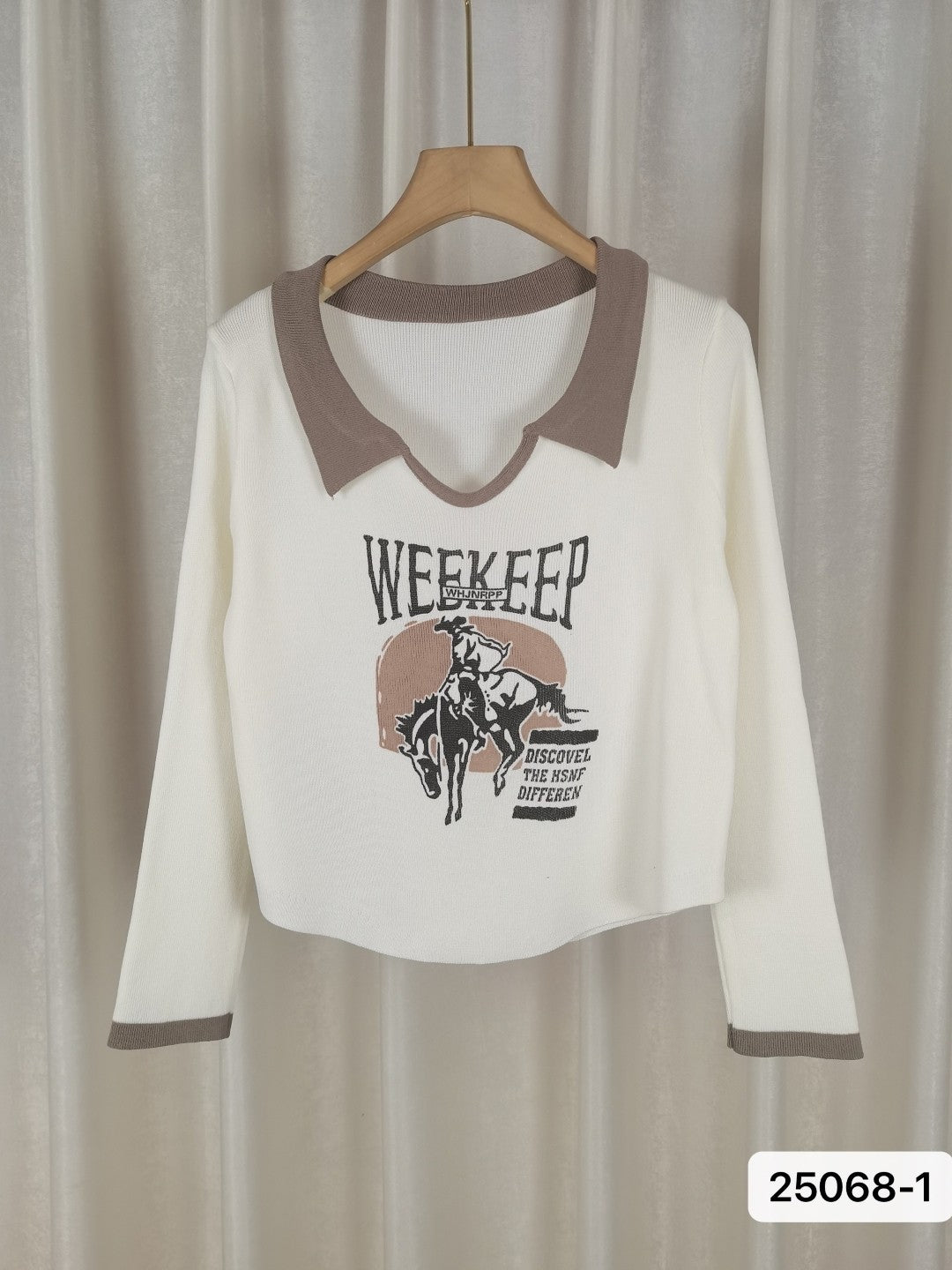 White Viscose Rayon Shirt Collar Long Sleeves Typography Top