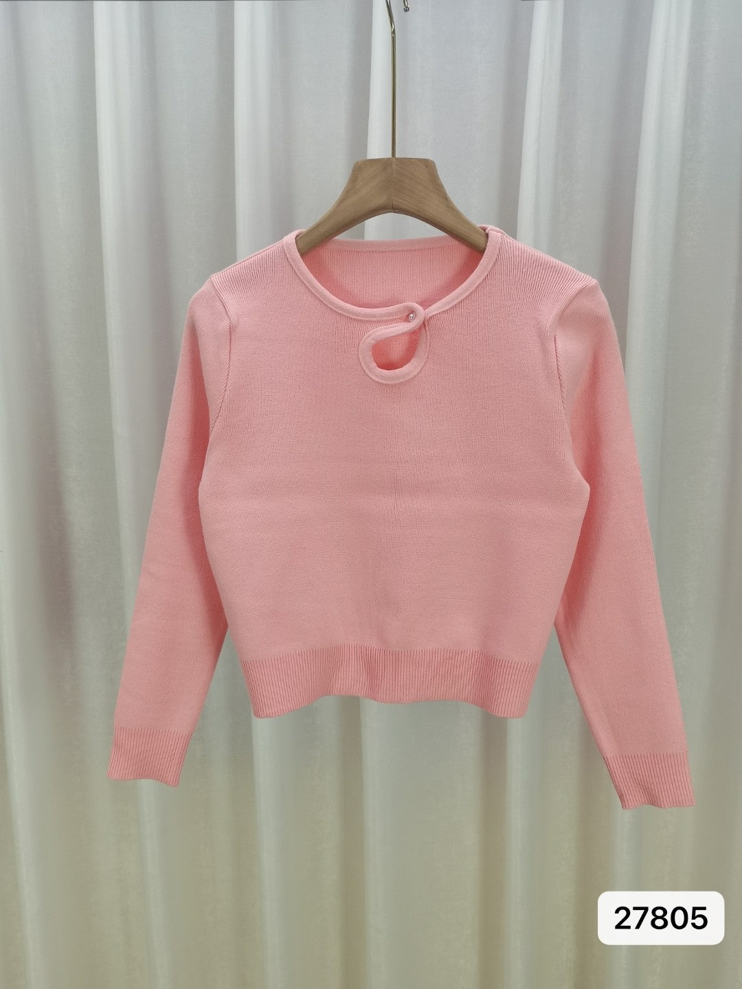 Pink Round Neck Long Sleeves Typography Top