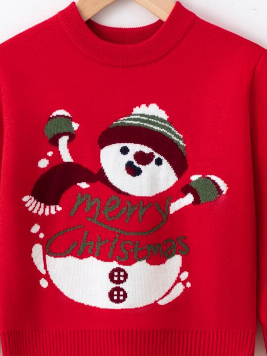 Red Round Neck Printed Long Sleeves Casual Pullover Viscose Rayon Sweater