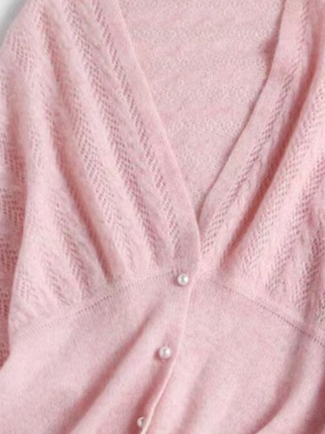 Pink V-Neck Three-Quarter Sleeves Solid Top