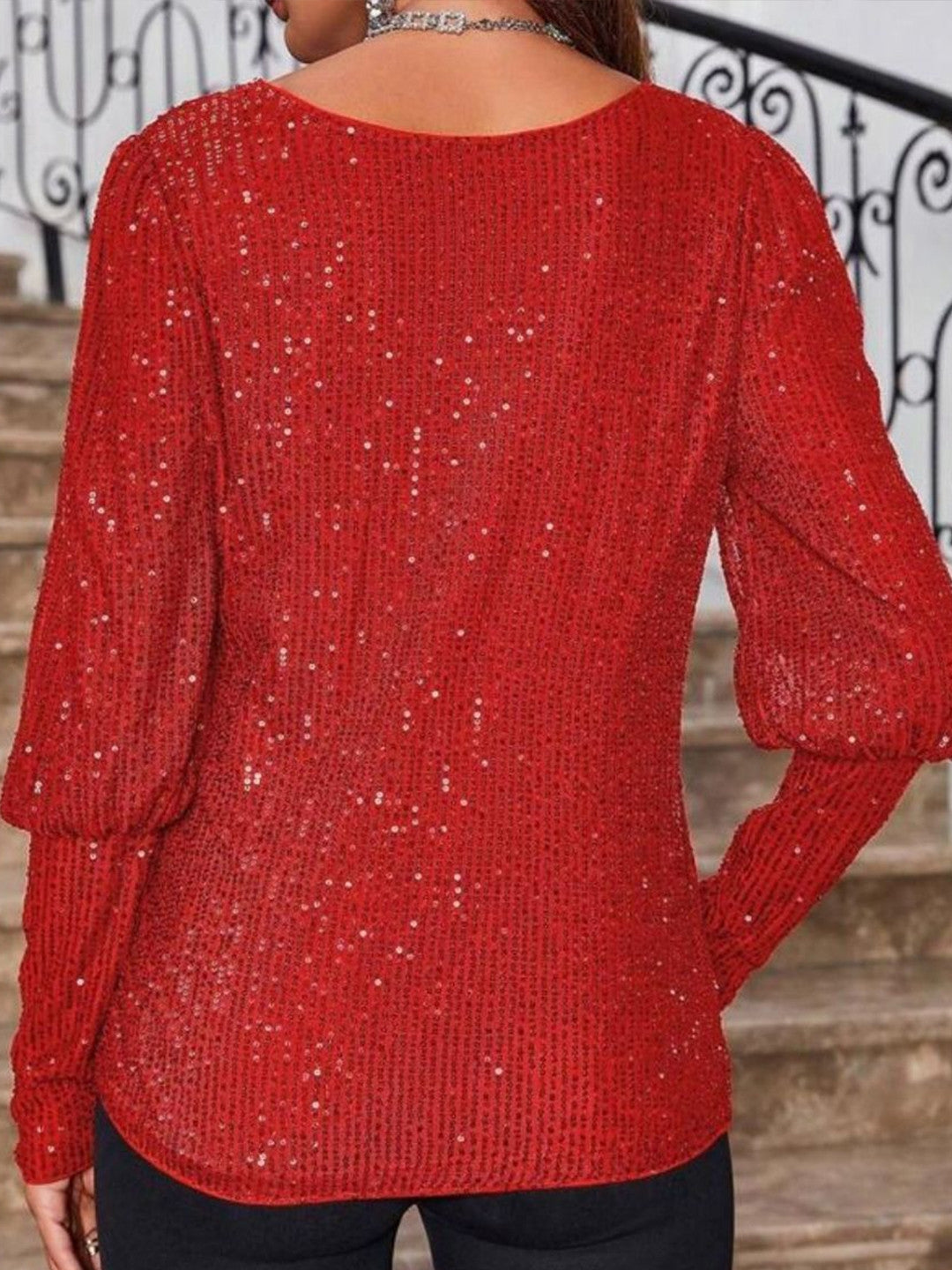 Red Boat Neck Long Sleeves Solid Polyester Top