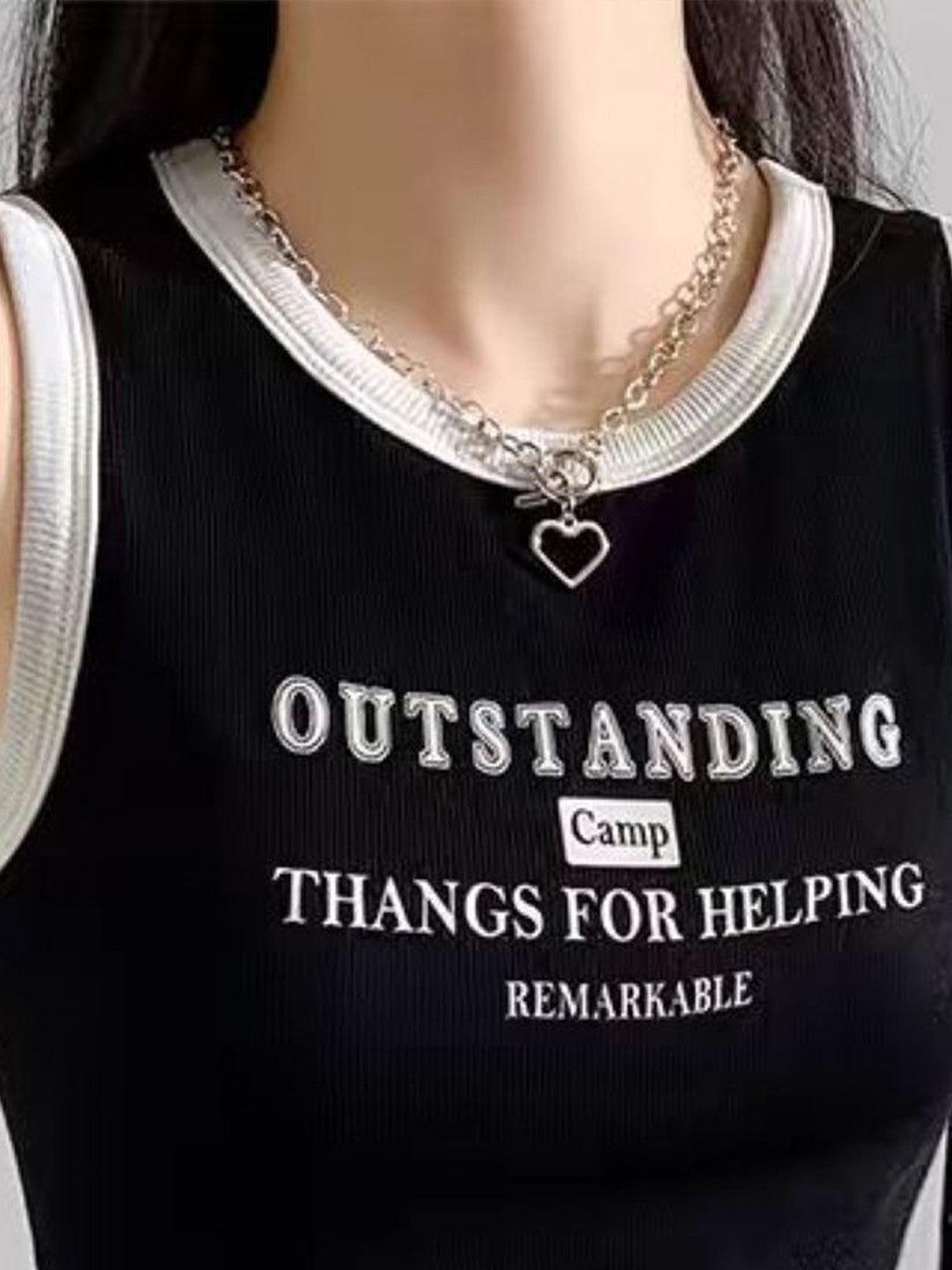 Black Round Neck Typography Sleeveless Viscose Rayon Crop Top