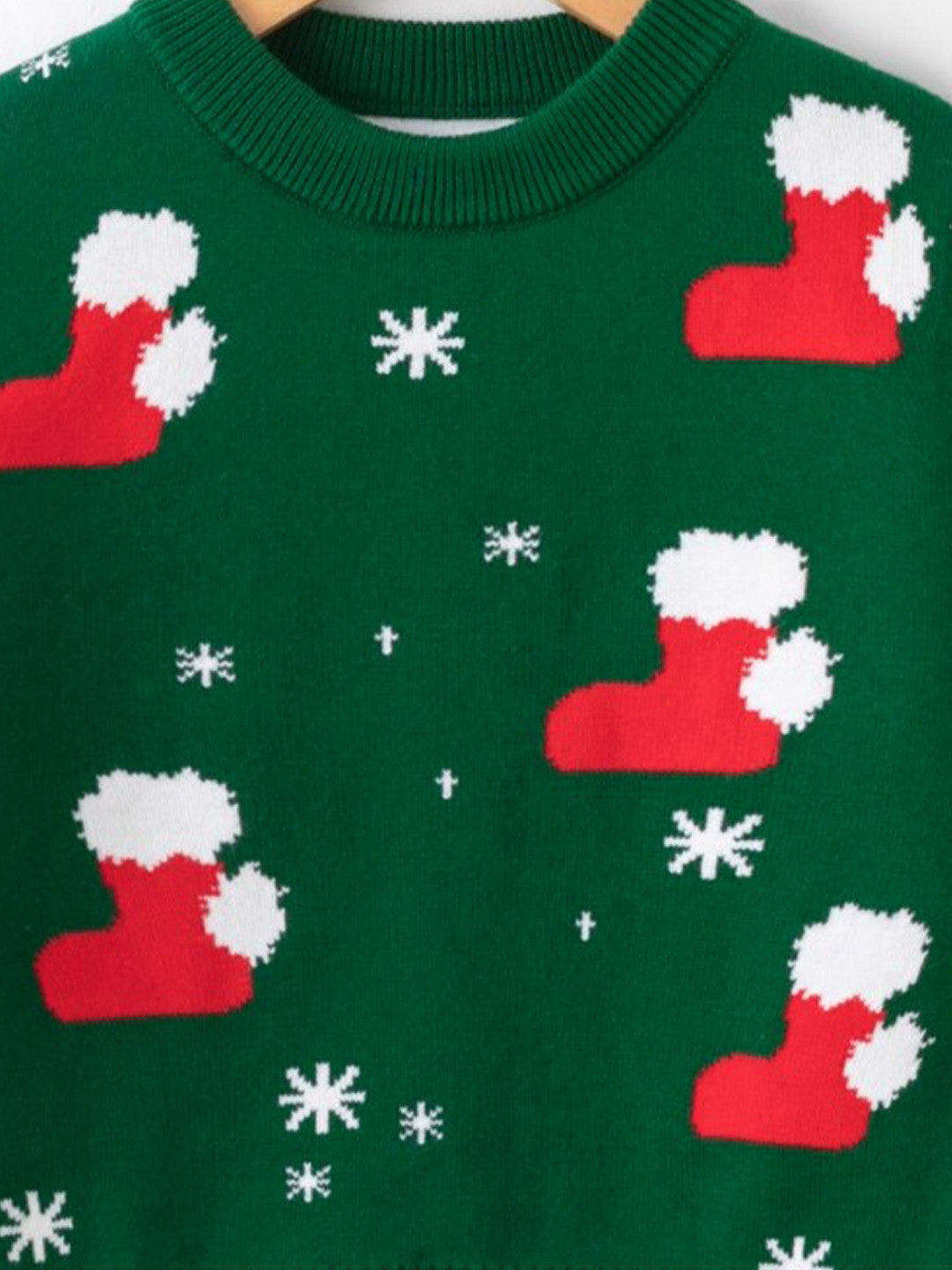 Green Round Neck Printed Long Sleeves Casual Pullover Viscose Rayon Sweater