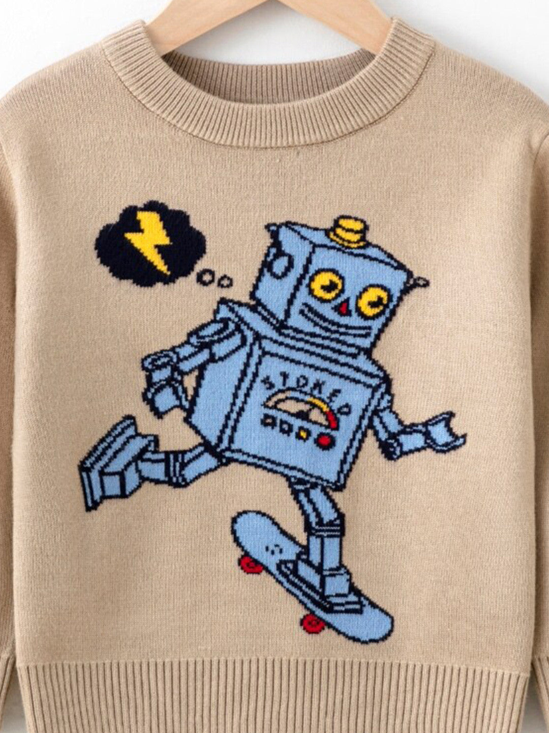 Brown Round Neck Printed Long Sleeves Casual Pullover Viscose Rayon Sweater