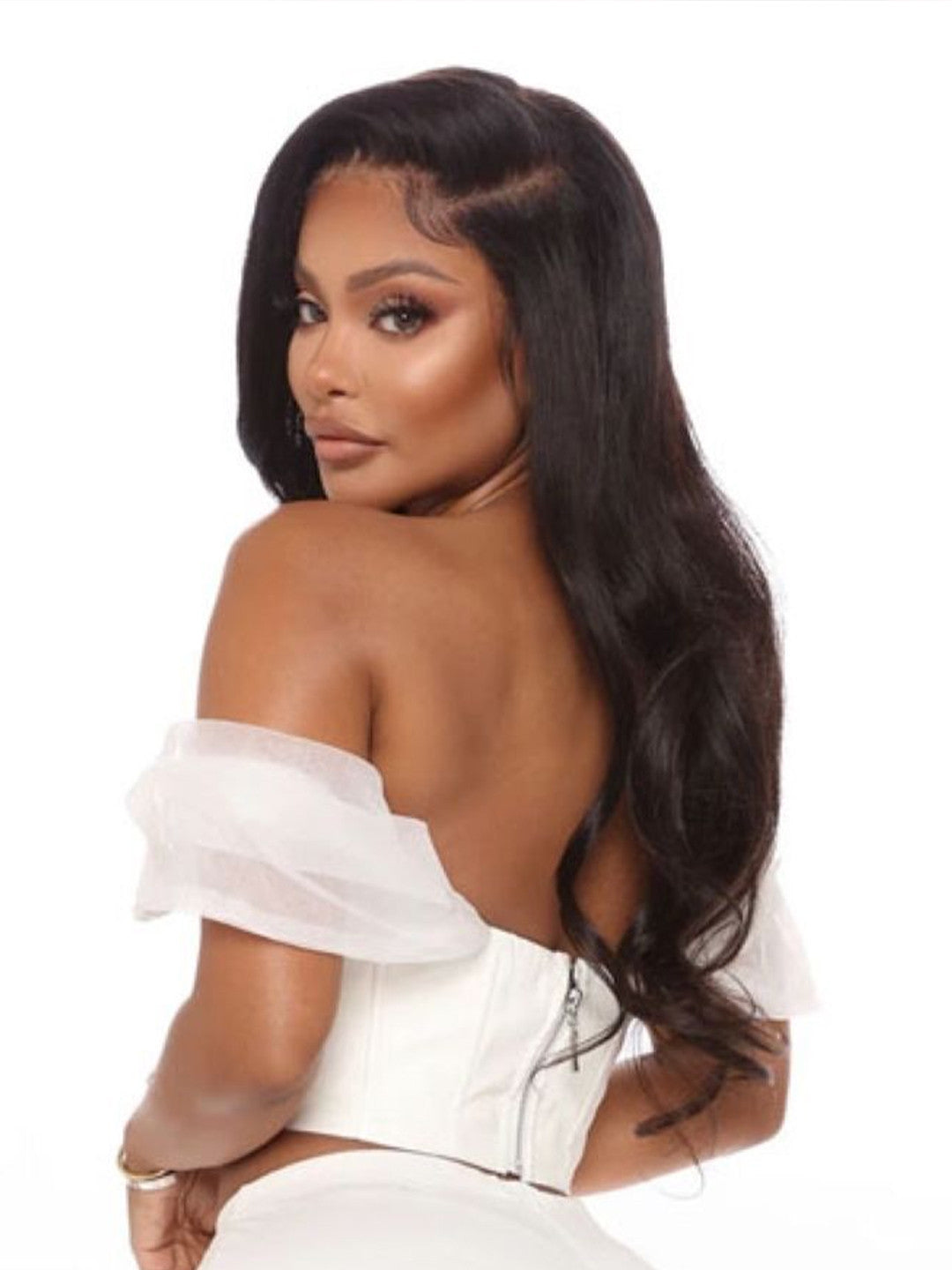 White Off-Shoulder Solid Short Sleeves Polyester Crop Top