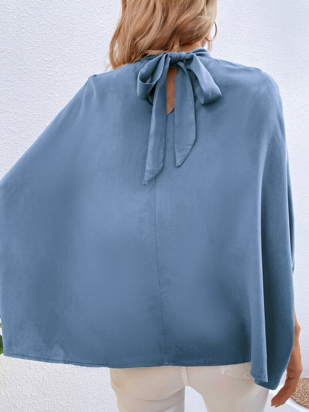 Blue Round Neck Solid Short Sleeves Viscose Top