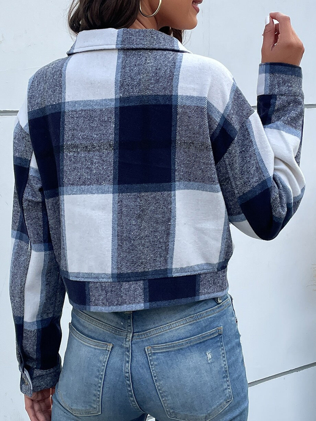 Navy Blue Shirt-Style Polyester Jacket