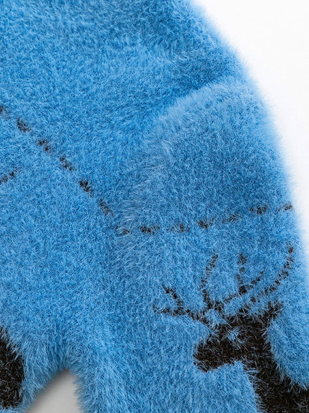 Blue Round Neck Printed Long Sleeves Casual Pullover Nylon Sweater