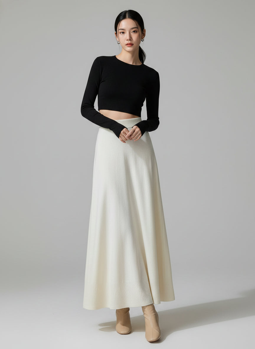 Off White A-Line Maxi Skirt