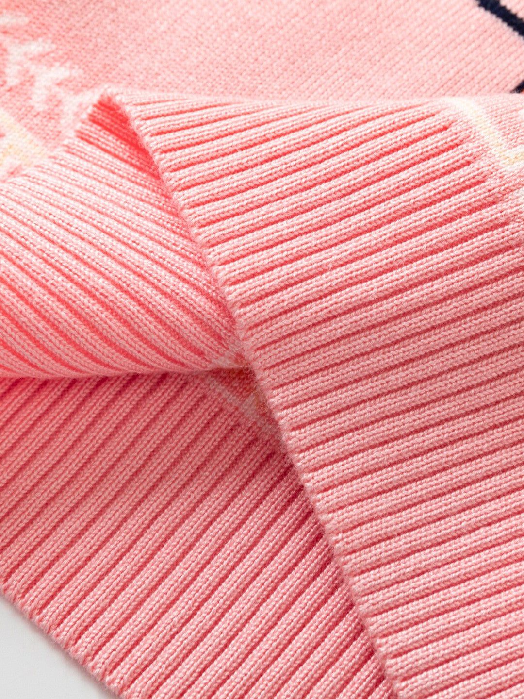 Pink Round Neck Printed Long Sleeves Casual Pullover Viscose Rayon Sweater