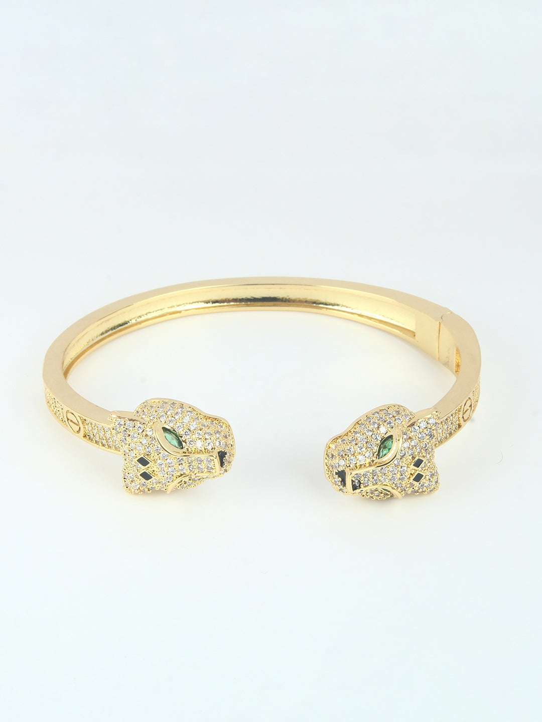 Gold-Plated Gold & Transparent Cubic Zirconia Studded Bangle-Style Brass Slip-On Bracelet