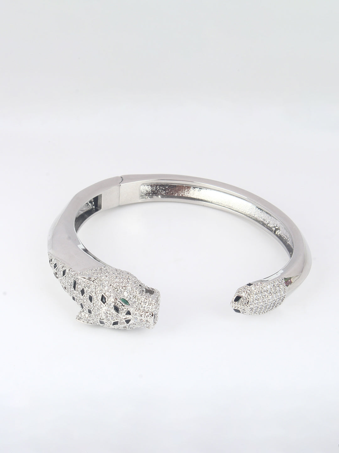 Silver-Plated Silver & Transparent Cubic Zirconia Studded Bangle-Style Brass Slip-On Bracelet