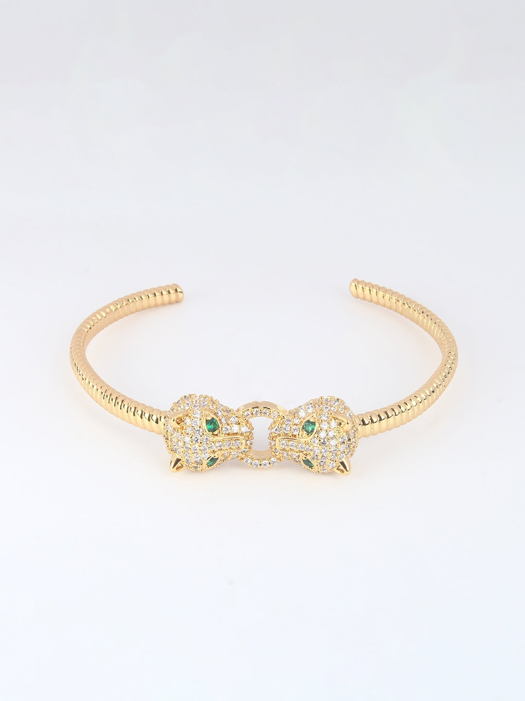 Gold-Plated Gold & Transparent Cubic Zirconia Studded Bangle-Style Brass Slip-On Bracelet