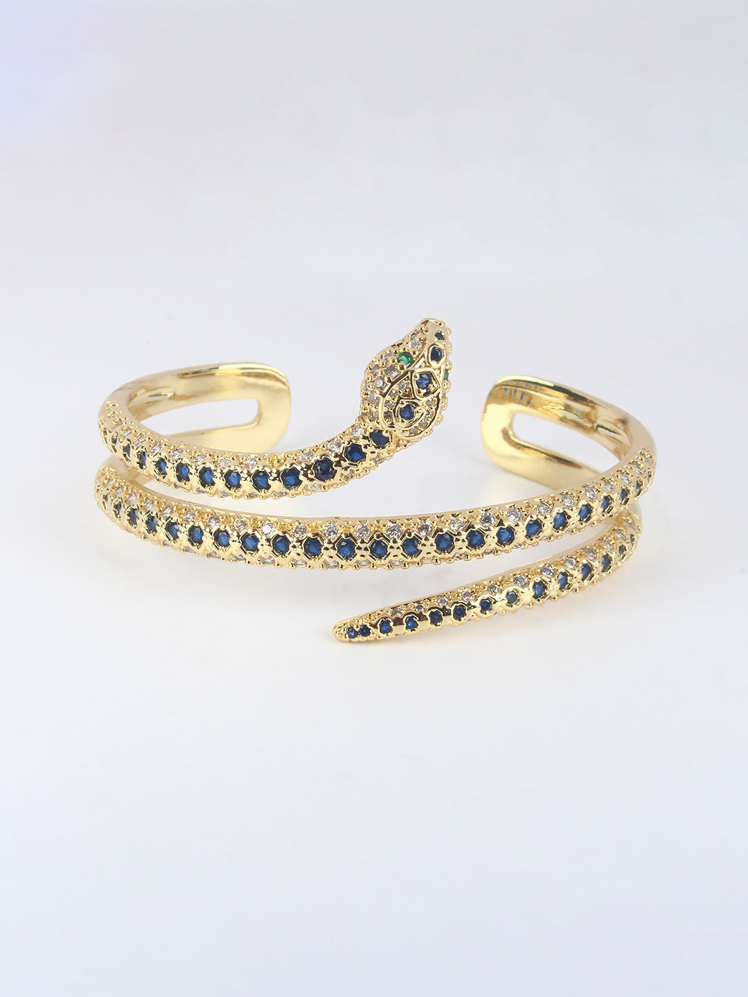 Gold-Plated Gold & Transparent Cubic Zirconia Studded Bangle-Style Brass Slip-On Bracelet