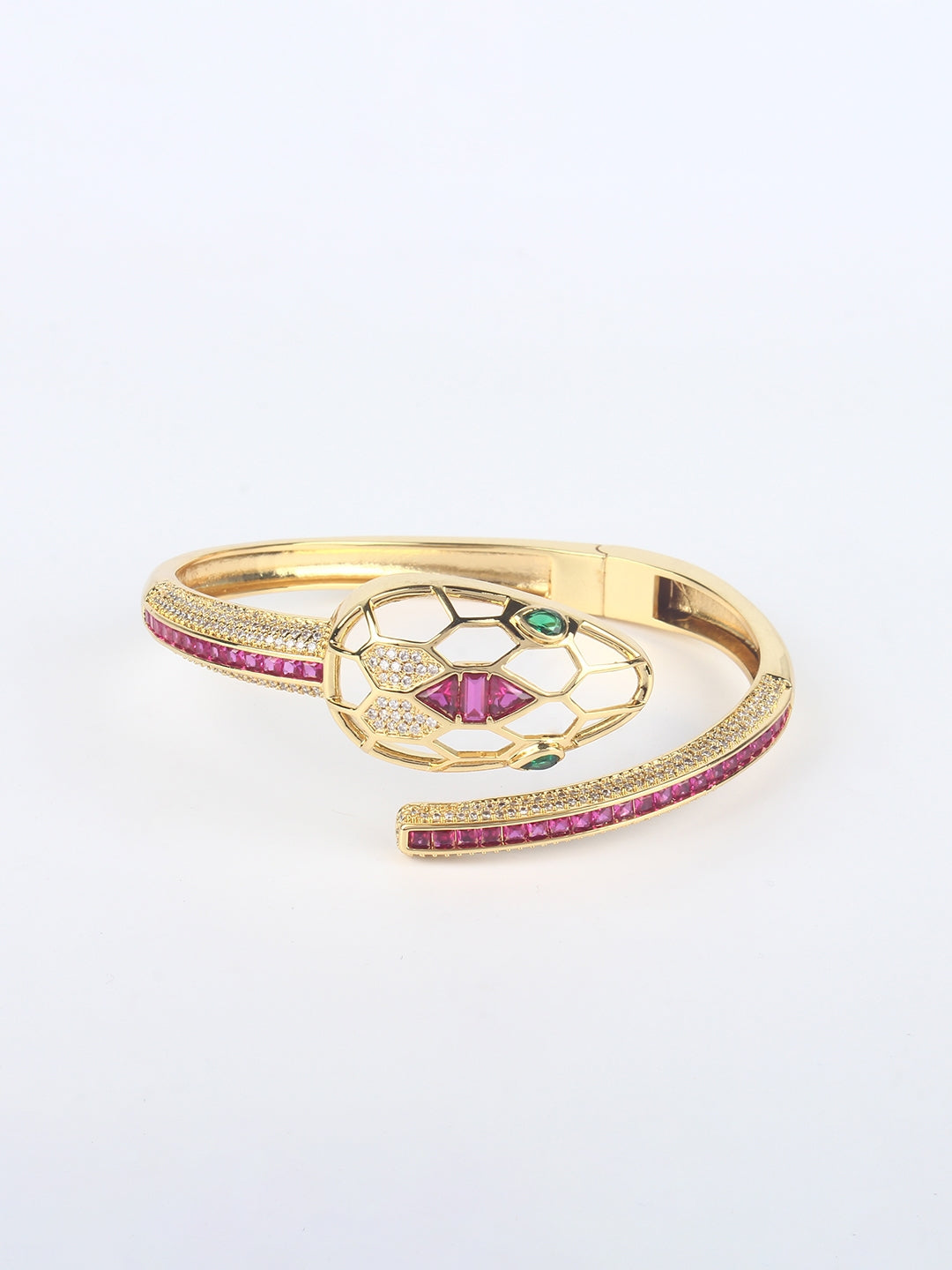 Gold-Plated Gold & Transparent Cubic Zirconia Studded Bangle-Style Brass Slip-On Bracelet