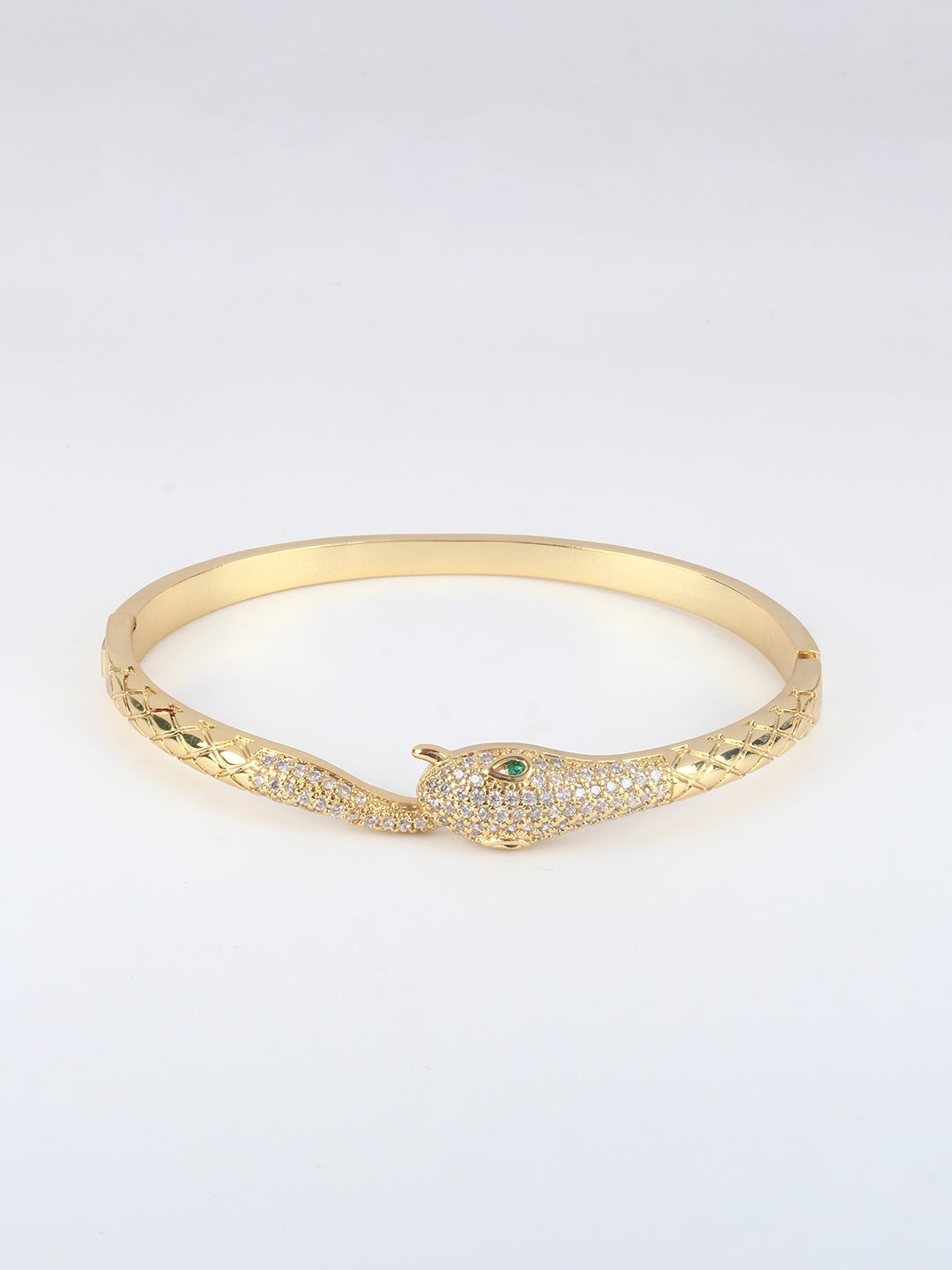 Gold-Plated Gold & Transparent Cubic Zirconia Studded Bangle-Style Brass Slip-On Bracelet