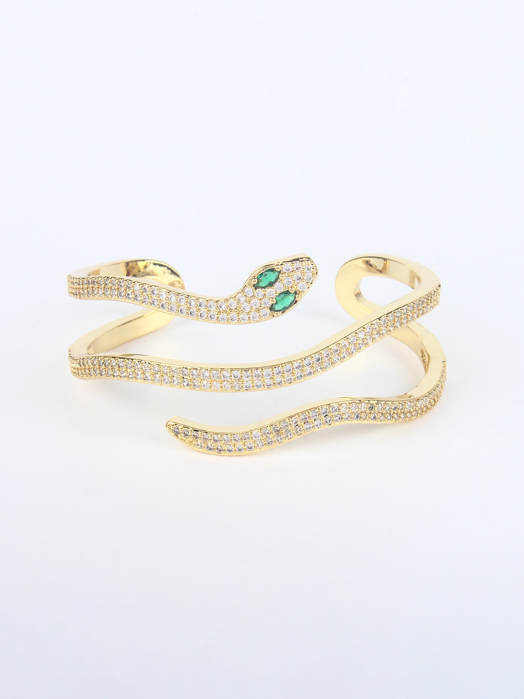 Gold-Plated Gold & Transparent Cubic Zirconia Studded Bangle-Style Brass Slip-On Bracelet