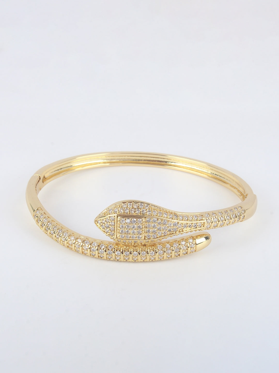 Gold-Plated Gold & Transparent Cubic Zirconia Studded Bangle-Style Brass Slip-On Bracelet