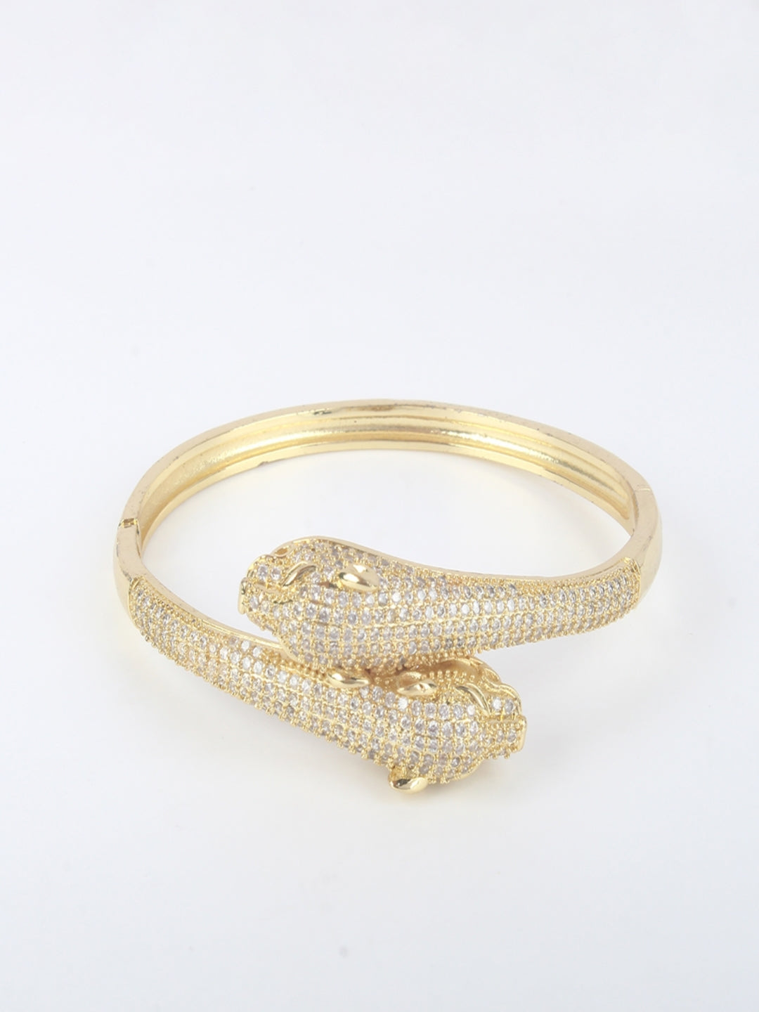 Gold-Plated Gold & Transparent Cubic Zirconia Studded Bangle-Style Brass Slip-On Bracelet