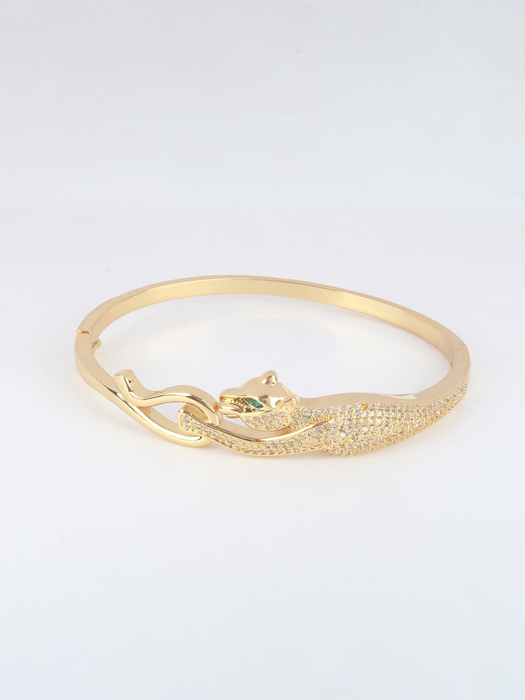 Gold-Plated Gold & Transparent Cubic Zirconia Studded Bangle-Style Brass Slip-On Bracelet