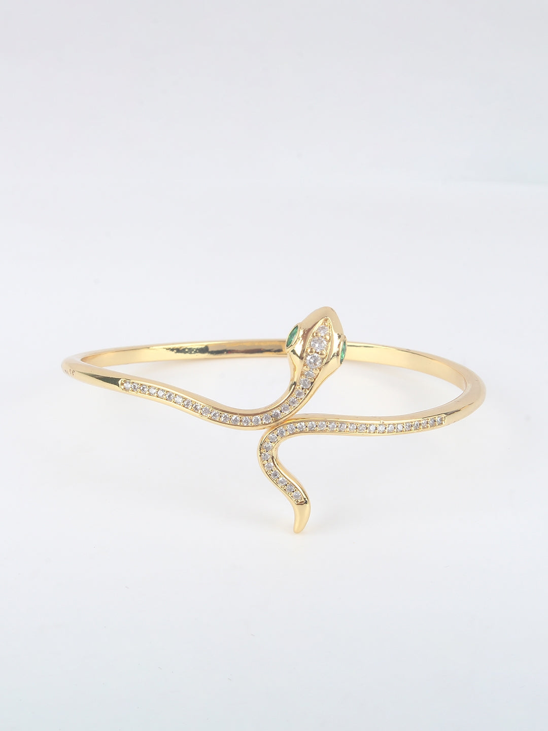 Gold-Plated Gold & Transparent Cubic Zirconia Studded Bangle-Style Brass Slip-On Bracelet