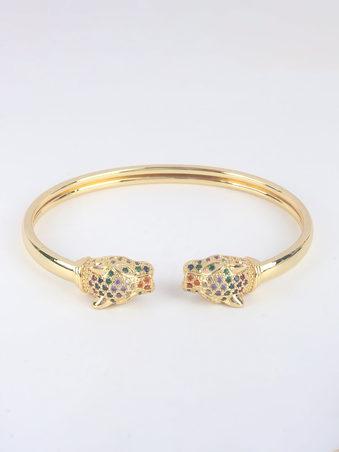 Gold-Plated Gold & Multi Cubic Zirconia Studded Bangle-Style Brass Slip-On Bracelet