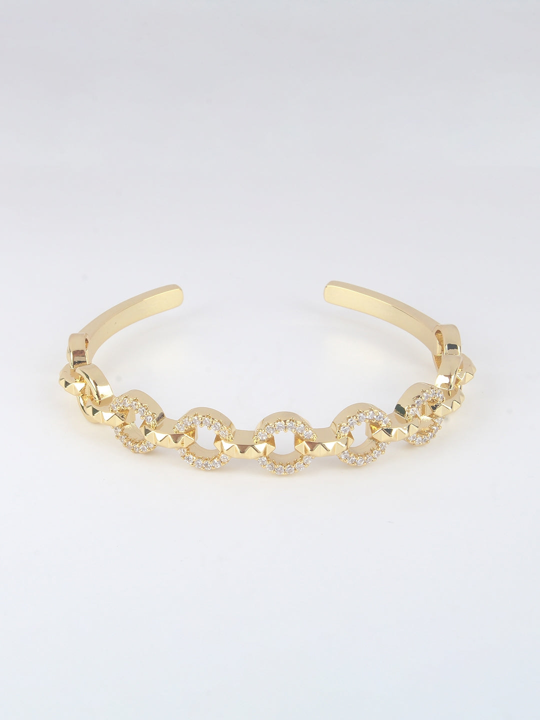 Gold-Plated Gold & Transparent Cubic Zirconia Studded Bangle-Style Brass Slip-On Bracelet