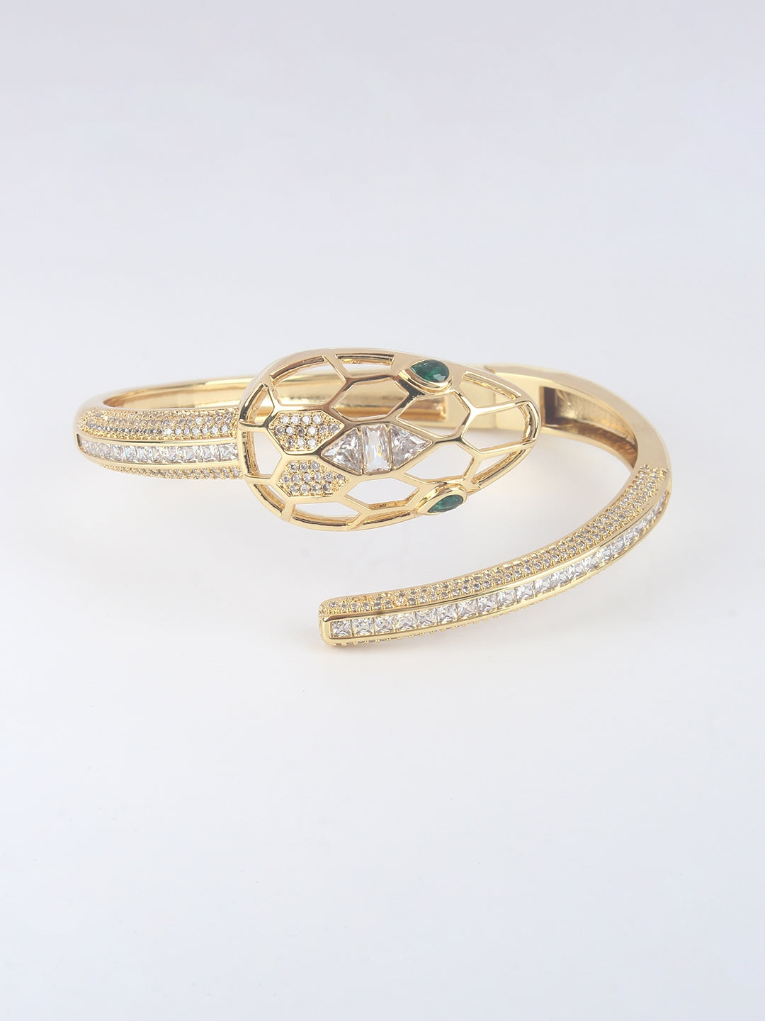 Gold-Plated Gold & Transparent Cubic Zirconia Studded Bangle-Style Brass Slip-On Bracelet