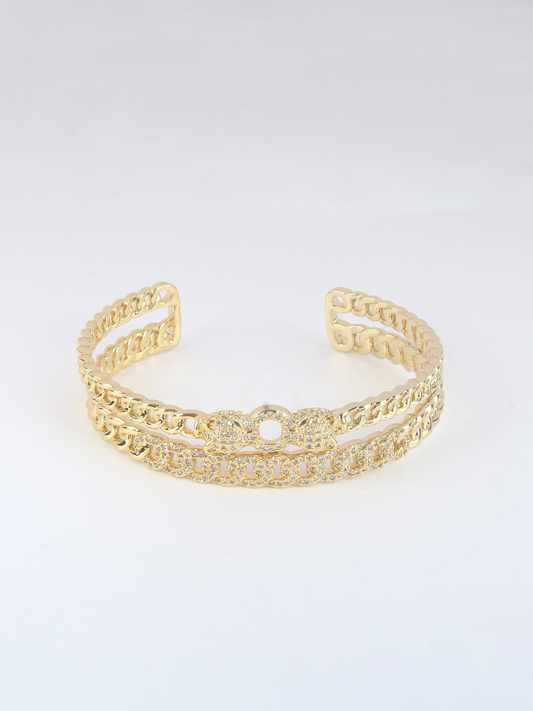 Gold-Plated Gold & Transparent Cubic Zirconia Studded Bangle-Style Brass Slip-On Bracelet