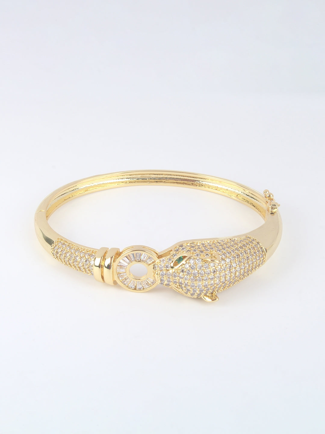 Gold-Plated Gold & Transparent Cubic Zirconia Studded Bangle-Style Brass Slip-On Bracelet