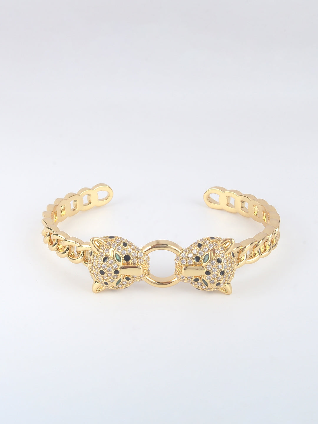 Gold-Plated Gold & Transparent Cubic Zirconia Studded Bangle-Style Brass Slip-On Bracelet