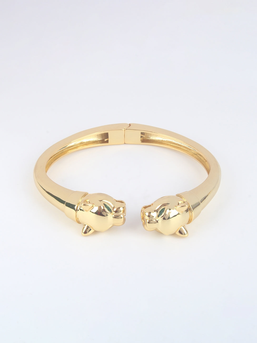 Gold-Plated Gold & Green Cubic Zirconia Studded Bangle-Style Brass Slip-On Bracelet