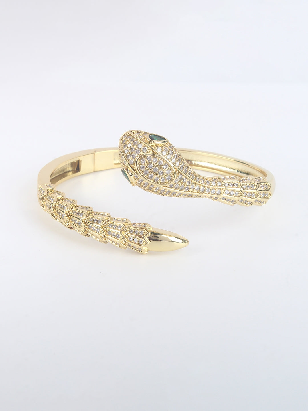 Gold-Plated Gold & Transparent Cubic Zirconia Studded Bangle-Style Brass Slip-On Bracelet