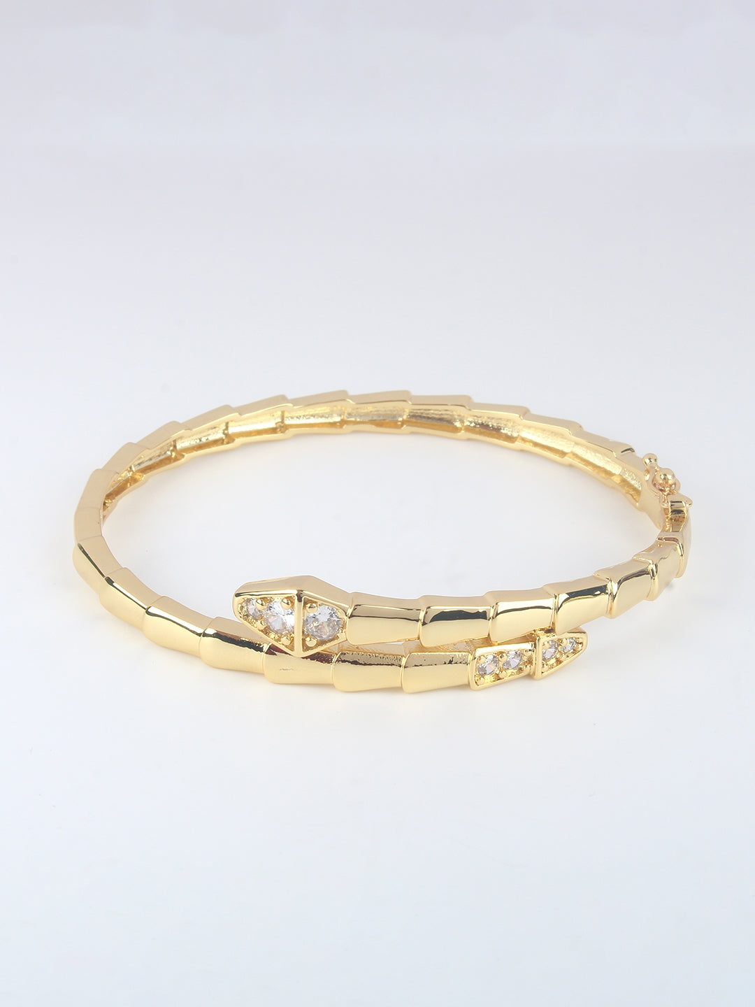 Gold-Plated Gold & Transparent Cubic Zirconia Studded Bangle-Style Brass Slip-On Bracelet