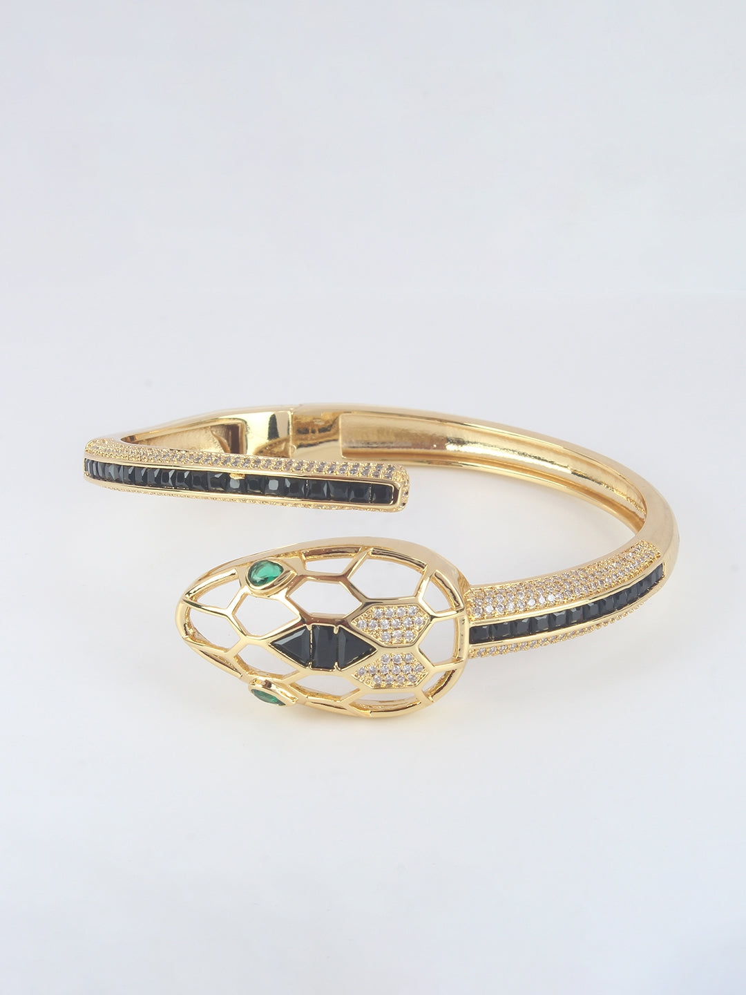 Gold-Plated Gold & Transparent Cubic Zirconia Studded Bangle-Style Brass Slip-On Bracelet