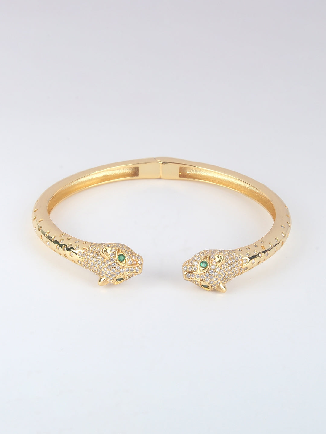 Gold-Plated Gold & Transparent Cubic Zirconia Studded Bangle-Style Brass Slip-On Bracelet